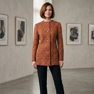 St. John By Marie Gray Geometric Coat With Buttons Businesses Casual Vintage